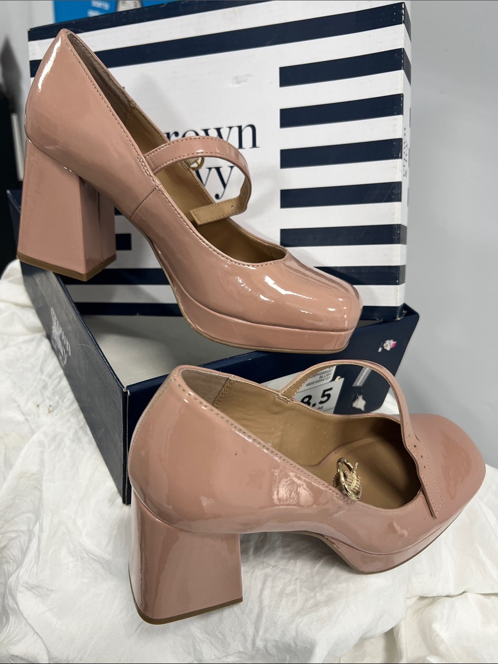 crown & ivy Blush Patent Mary Jane Block Heels